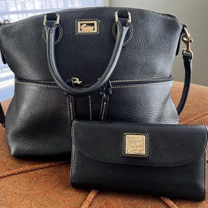 Dooney & Burke Black Leather Satchel w/matching wallet